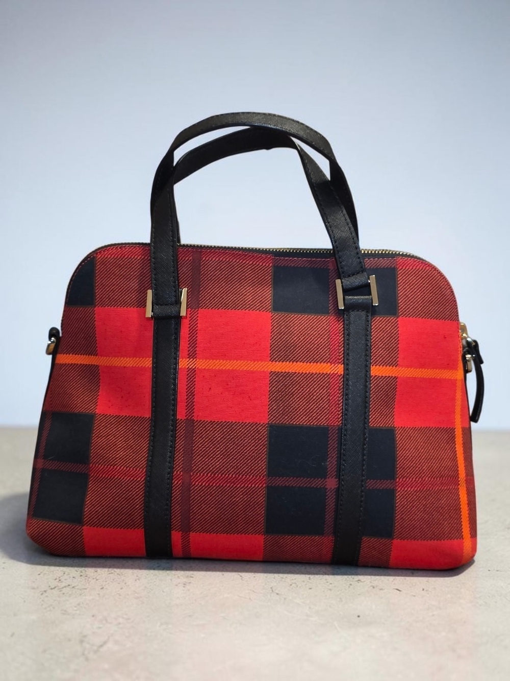 Kate Spade Newbury Lane Plaid Small Rachelle Satchel with Leather Trim-Like New - Picture 2 of 13